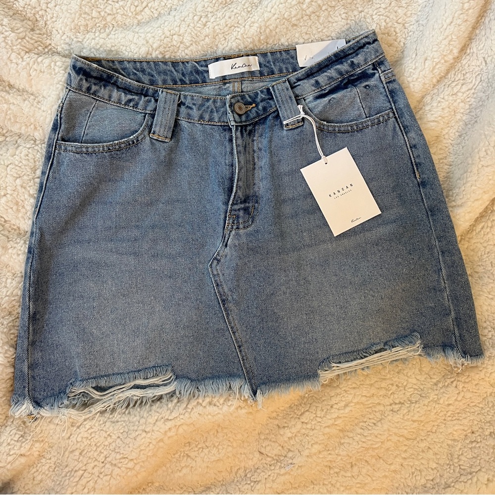 NWT KanCan High Rise Denim Mini Skirt sz lg